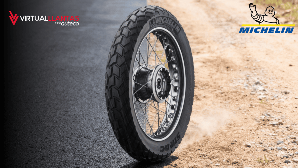 Llanta Michelin Sirac para motocicleta de uso mixto, diseñada para rendimiento en pavimento y terrenos off road